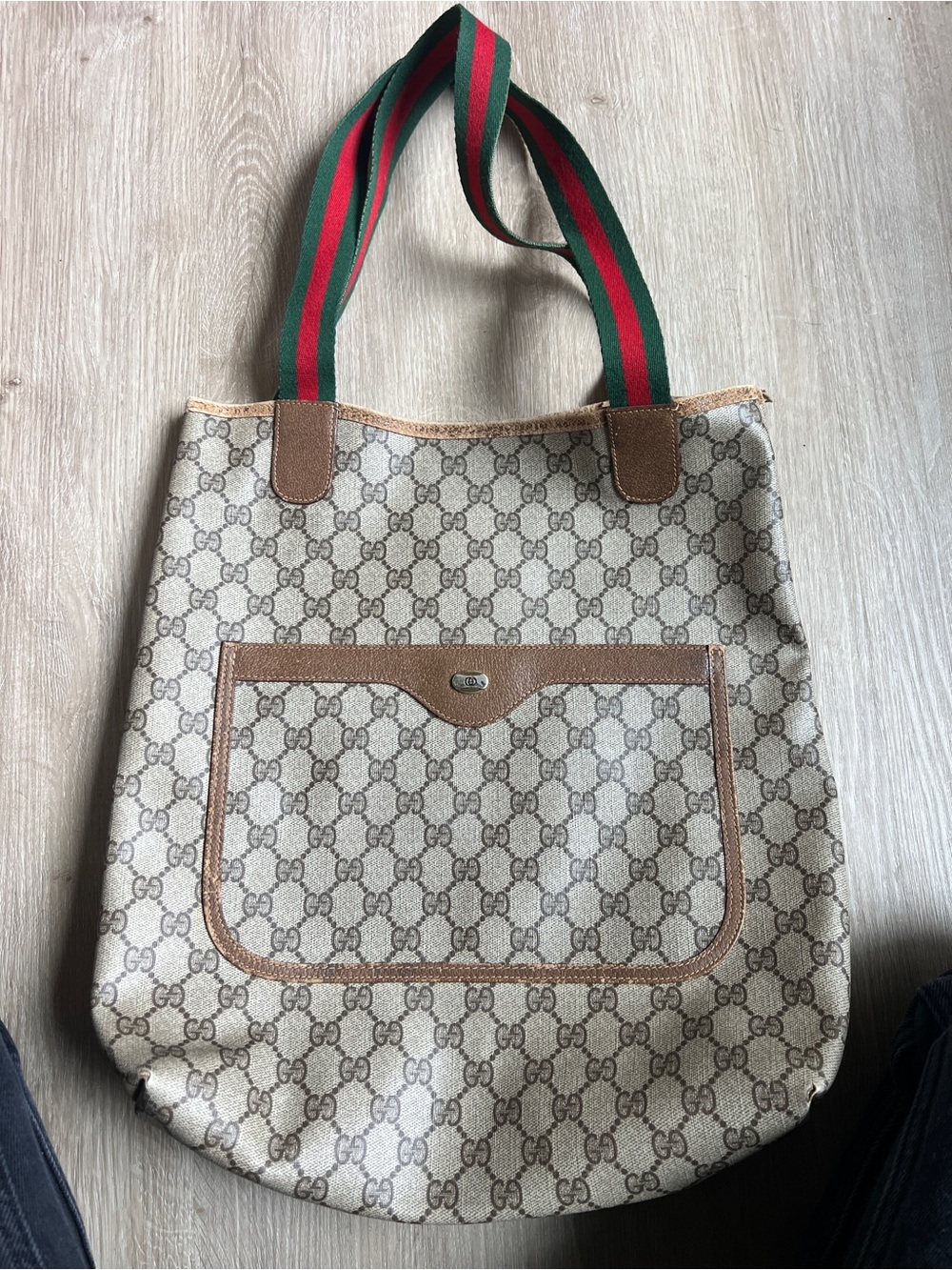 Vintage Gucci Monogram Tote with Green-Red Straps